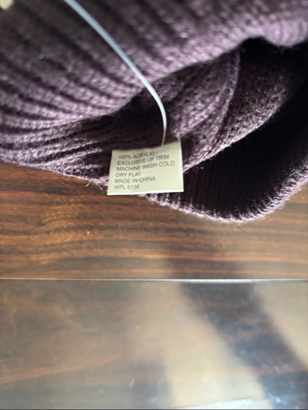 Muk Luks Deep Plum Knit Slouchy Beanie with Faux Fur Pom
